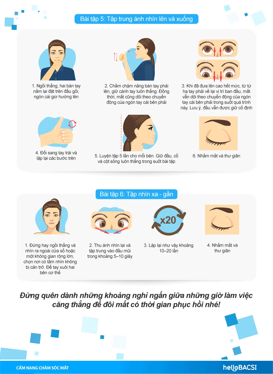 [Infographic] 6 bài tập cho mắt giúp hỗ trợ sức khỏe mắt